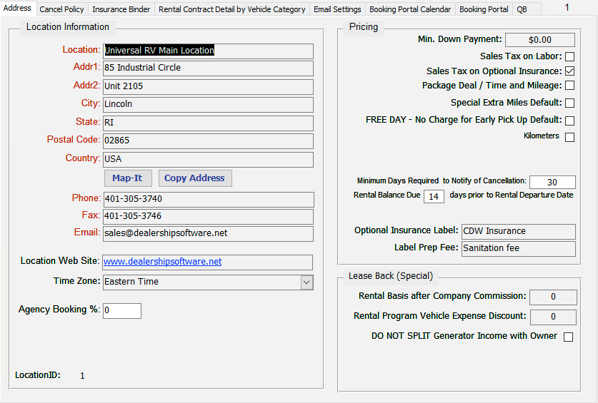 eWebRenter Multi-Location Screen